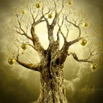 Golden Apple Tree. Magic scene photomanimpulation